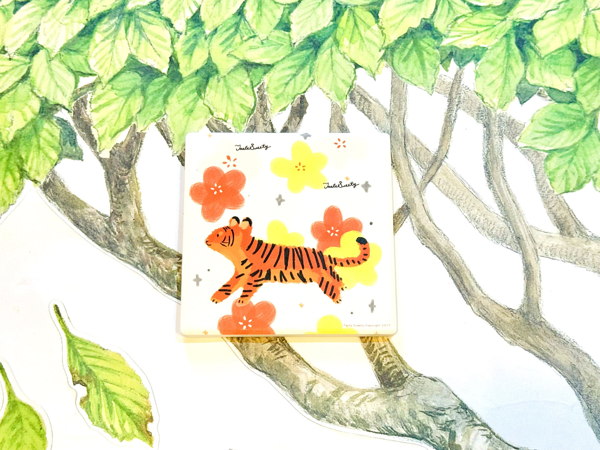 萌跳虎陶瓷杯墊