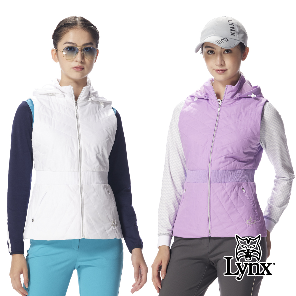 【Lynx Golf】女款鋪棉防潑水連帽可拆腰身設計背心拉鍊夾克