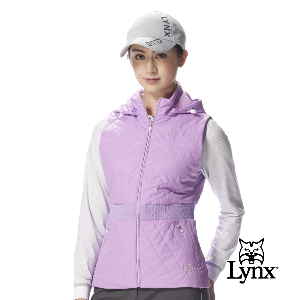 【Lynx Golf】女款鋪棉防潑水連帽可拆腰身設計背心拉鍊夾克
