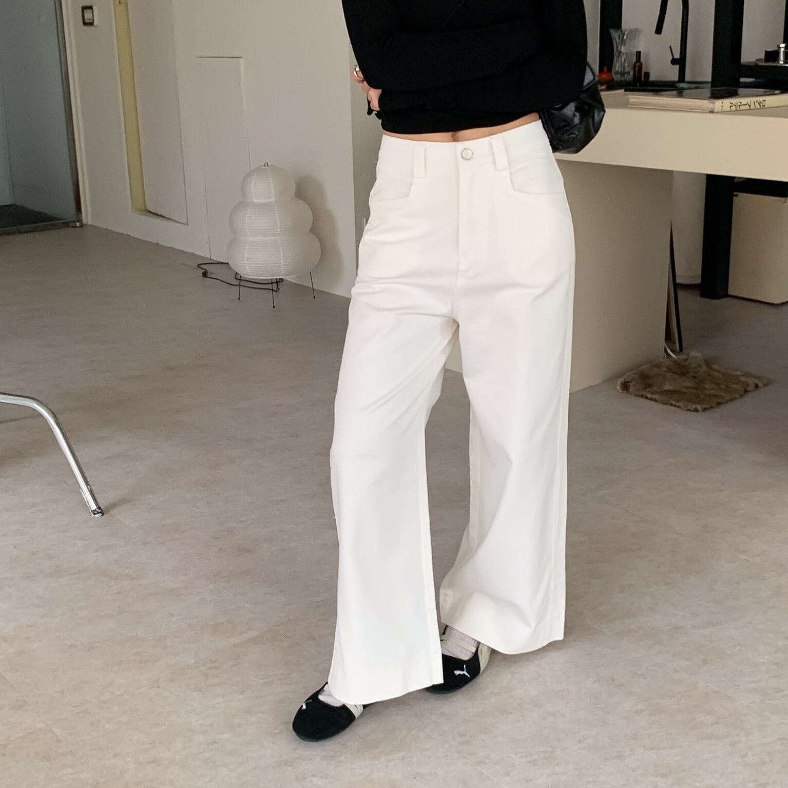 ISA_小個子服用! 俐落剪裁超挺版直筒寬褲_58055