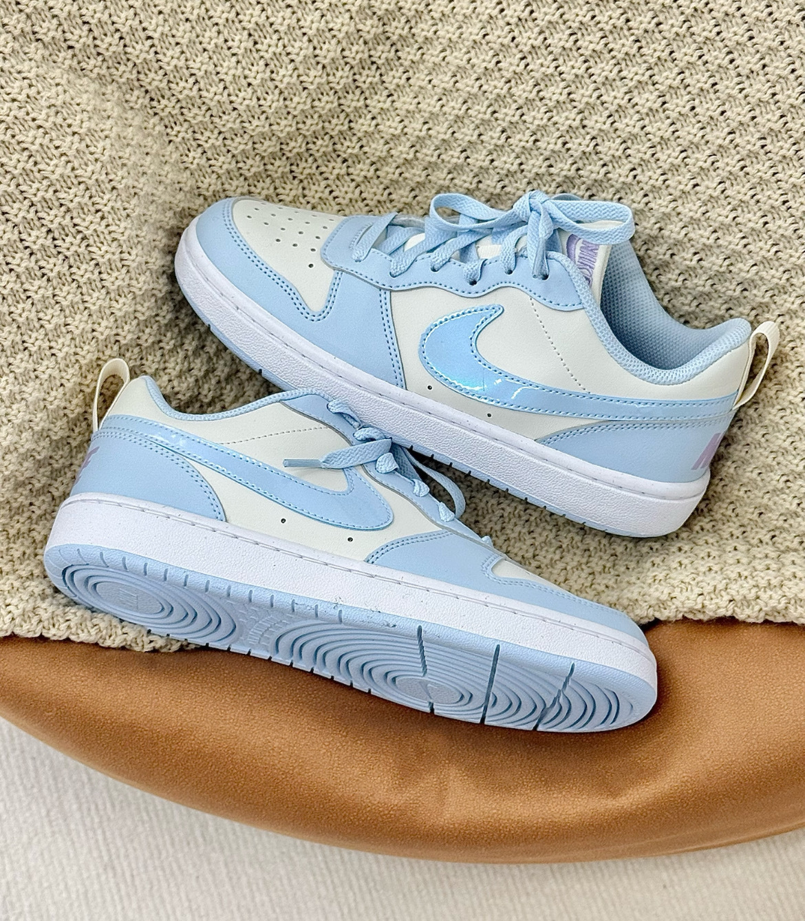 大童鞋 女鞋 NIKE COURT BOROUGH LOW RECRAFT BG 冰川藍 皮革 低筒 休閒鞋【IH4048-001】