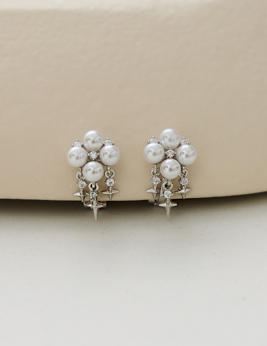 星光珍珠雲。夾式耳環