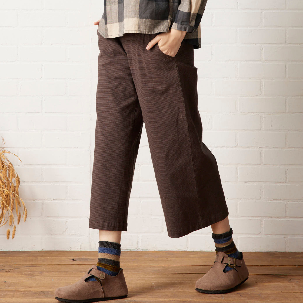 PIPPY經典時尚千鳥格紋寬口八分長褲 灰