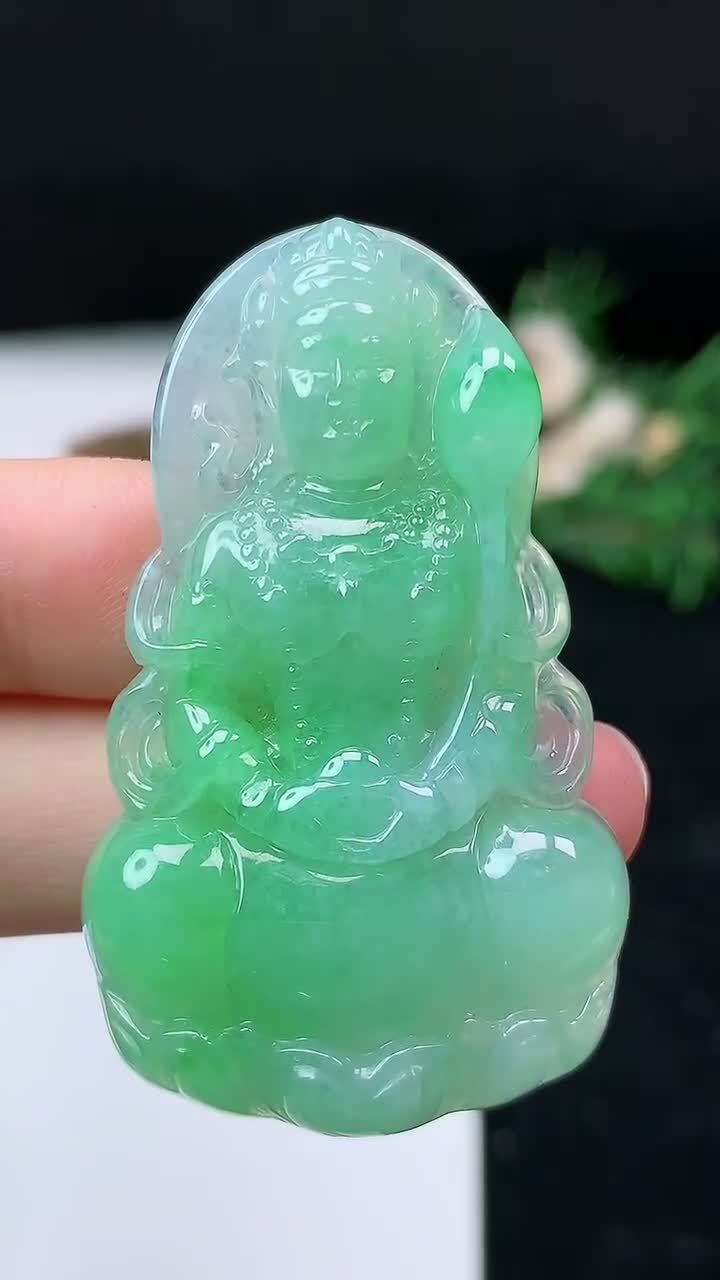 翡翠冰種飄綠度母吊墜,天然翡翠A玉, 緬甸玉, Jade, Jadeite