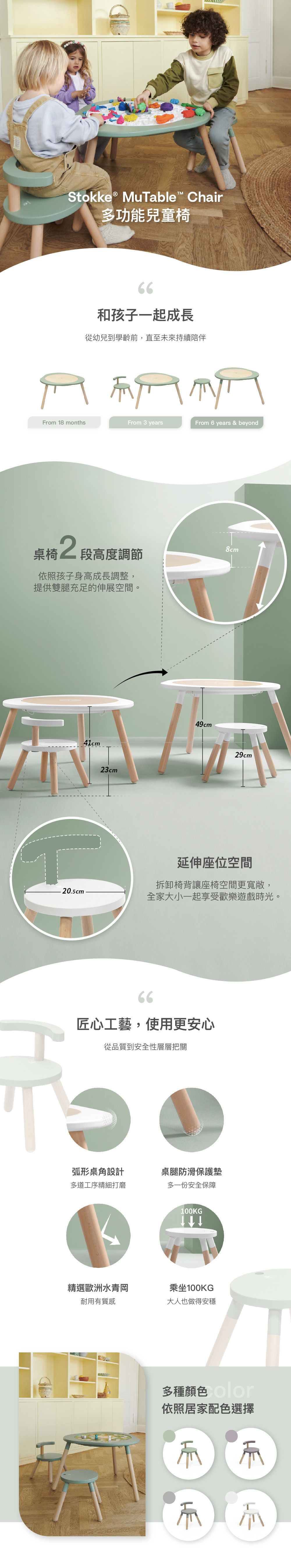 Stokke–MUTable Chair 多功能兒童椅,18個月到6歲。2段高度調整,可依照成長調整