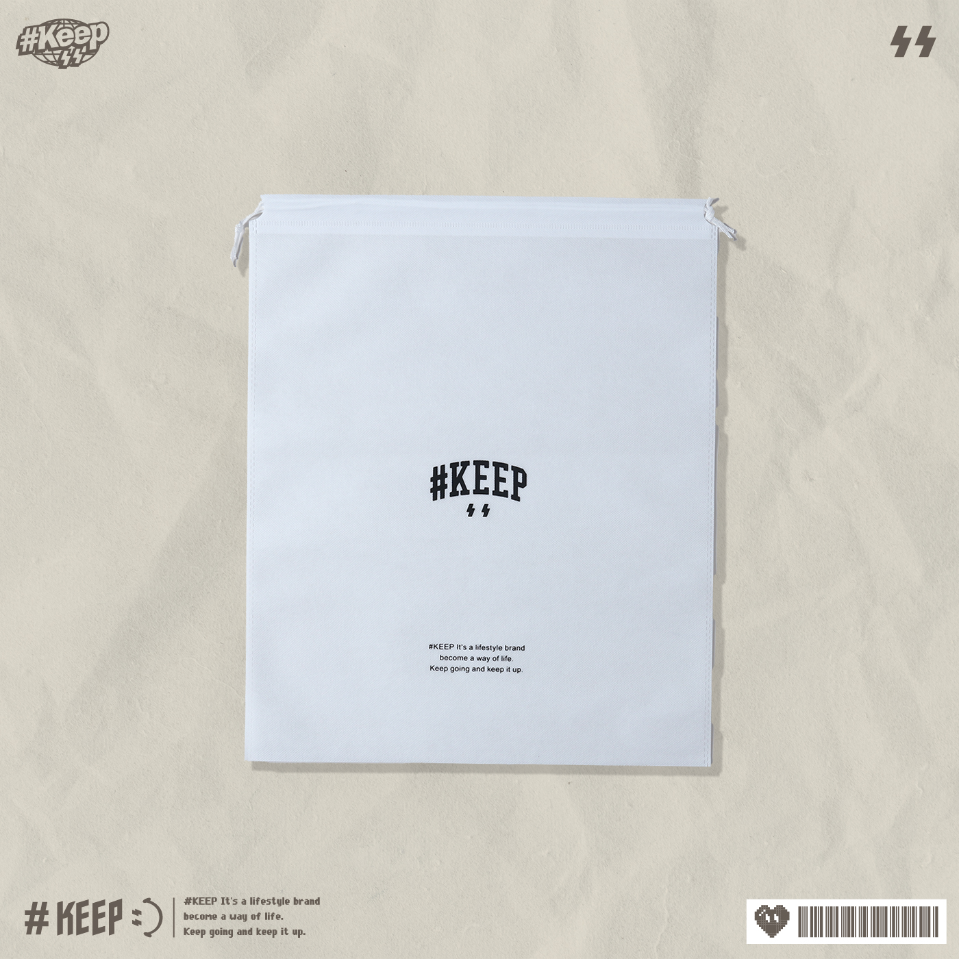 #KEEP DRAWSTRING DUST BAG 白色 大容量 透氣 收納 手提 小閃電 LOGO 束口防塵袋【KS322】
