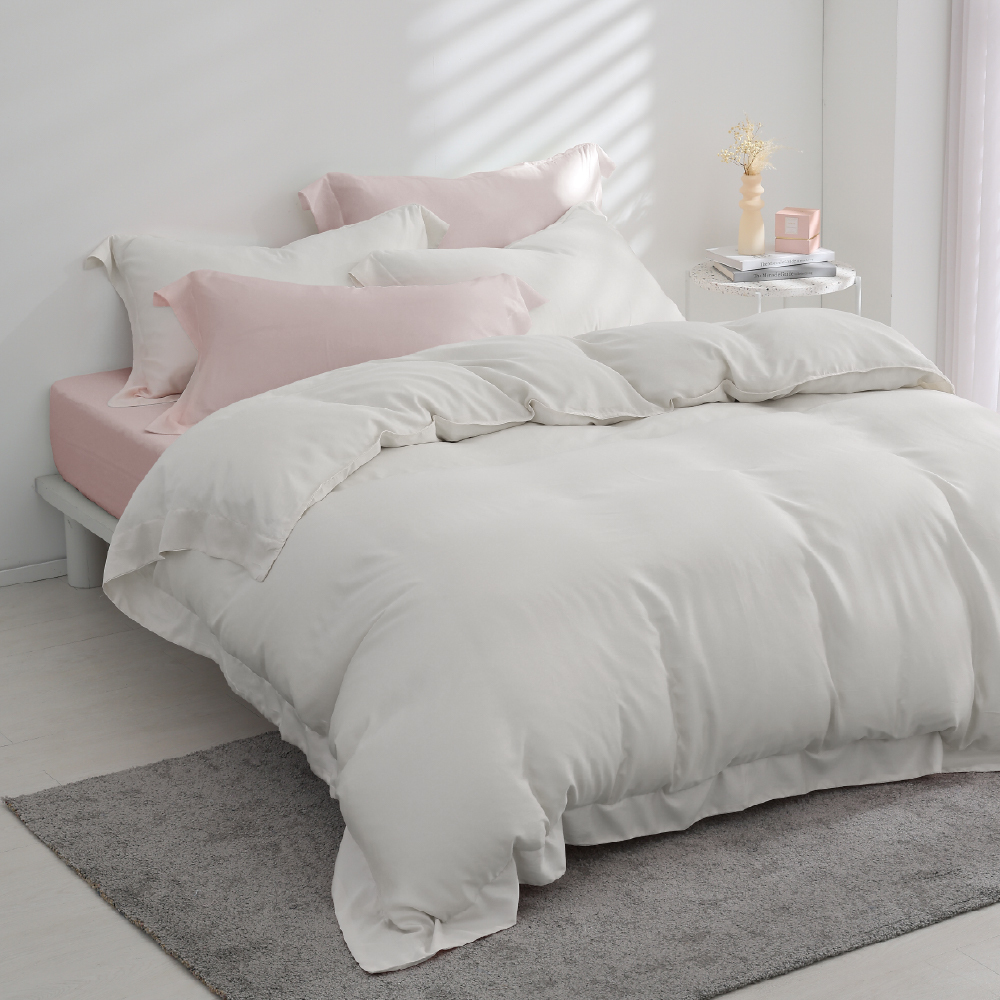 100支天絲｜100%萊賽爾｜雙色配｜奶杏白ｘ杏花粉