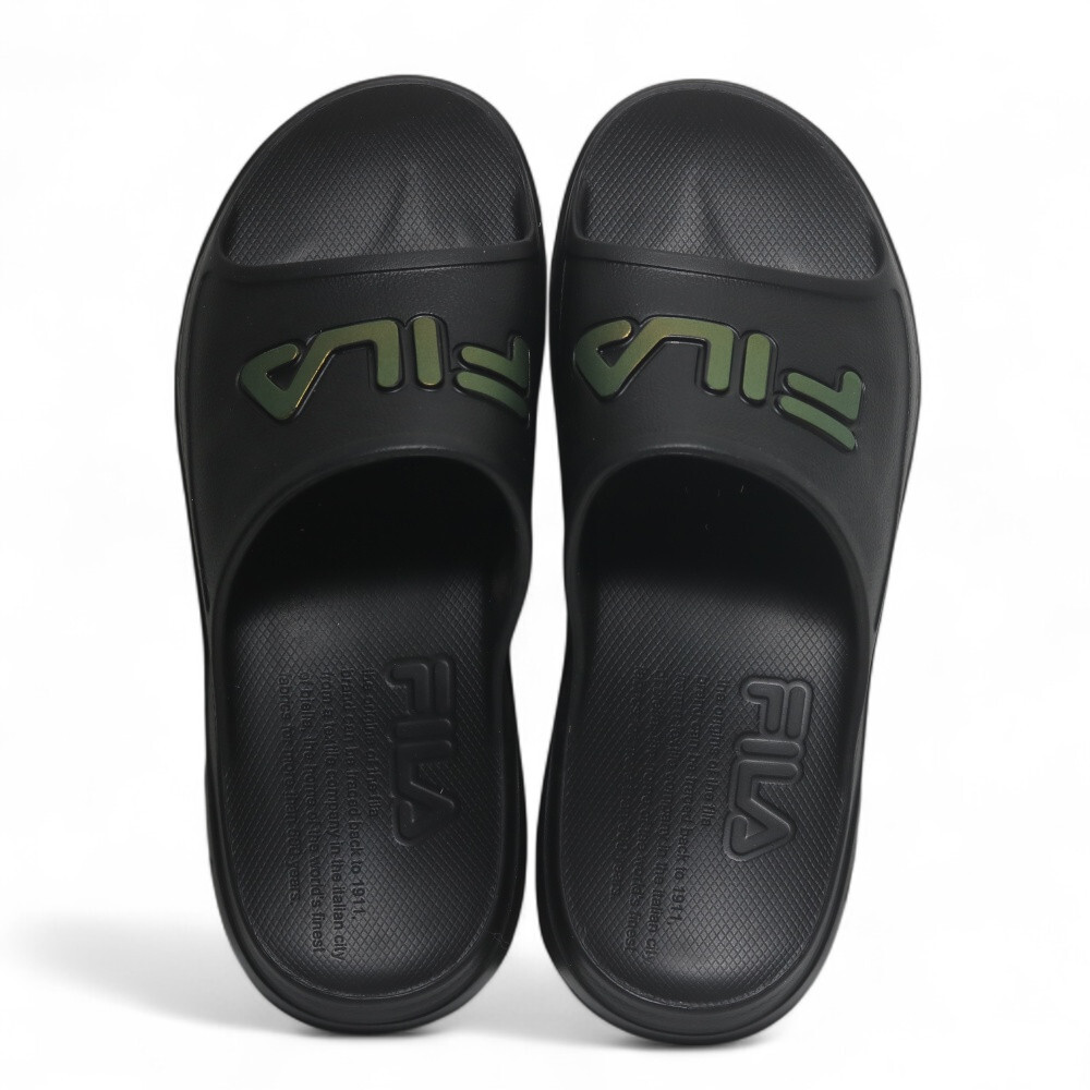 FILA 拖鞋 黑色 金屬LOGO 足弓支撐 防水 厚底拖鞋 男女 4S934Z008