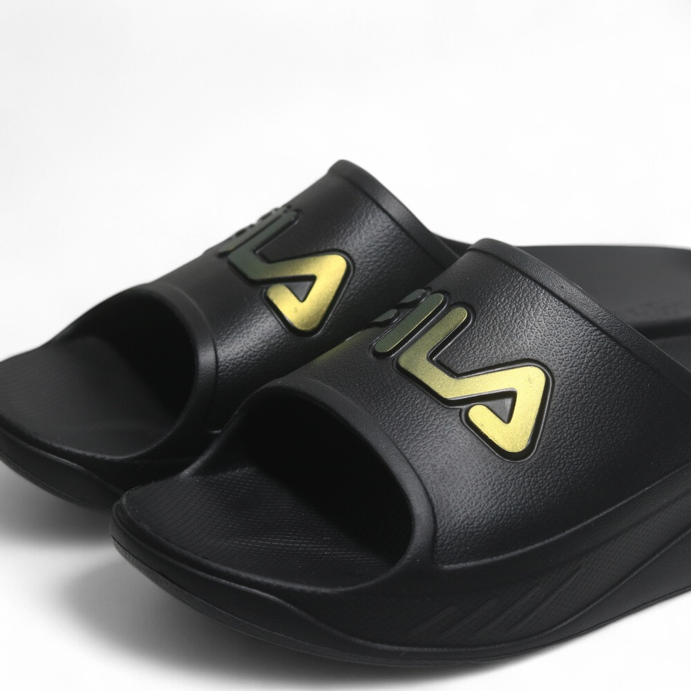 FILA 拖鞋 黑色 金屬LOGO 足弓支撐 防水 厚底拖鞋 男女 4S934Z008