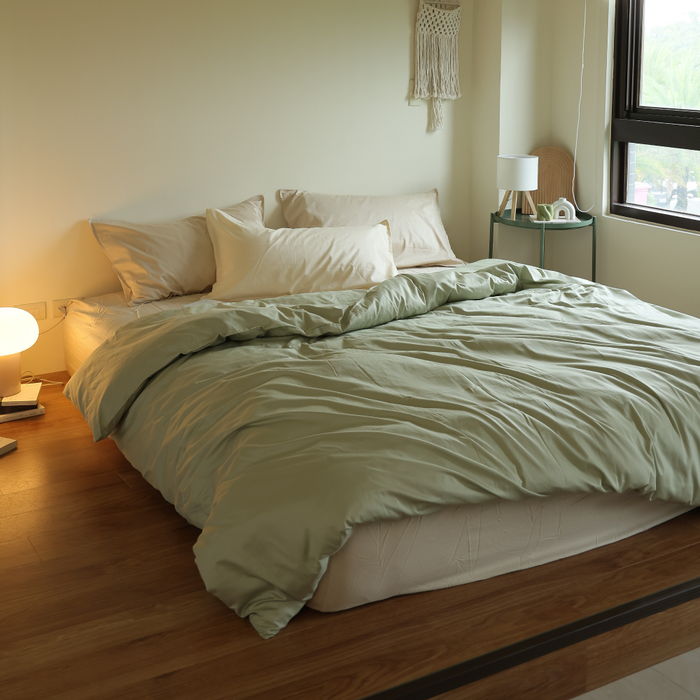 300織精梳純棉｜100%純棉｜雙色配｜沄米杏ｘ朝露綠