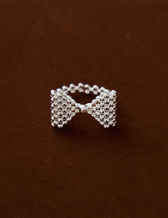 柔珠蝴蝶結可調式戒指