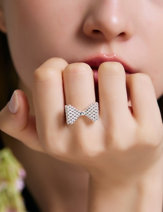 柔珠蝴蝶結可調式戒指