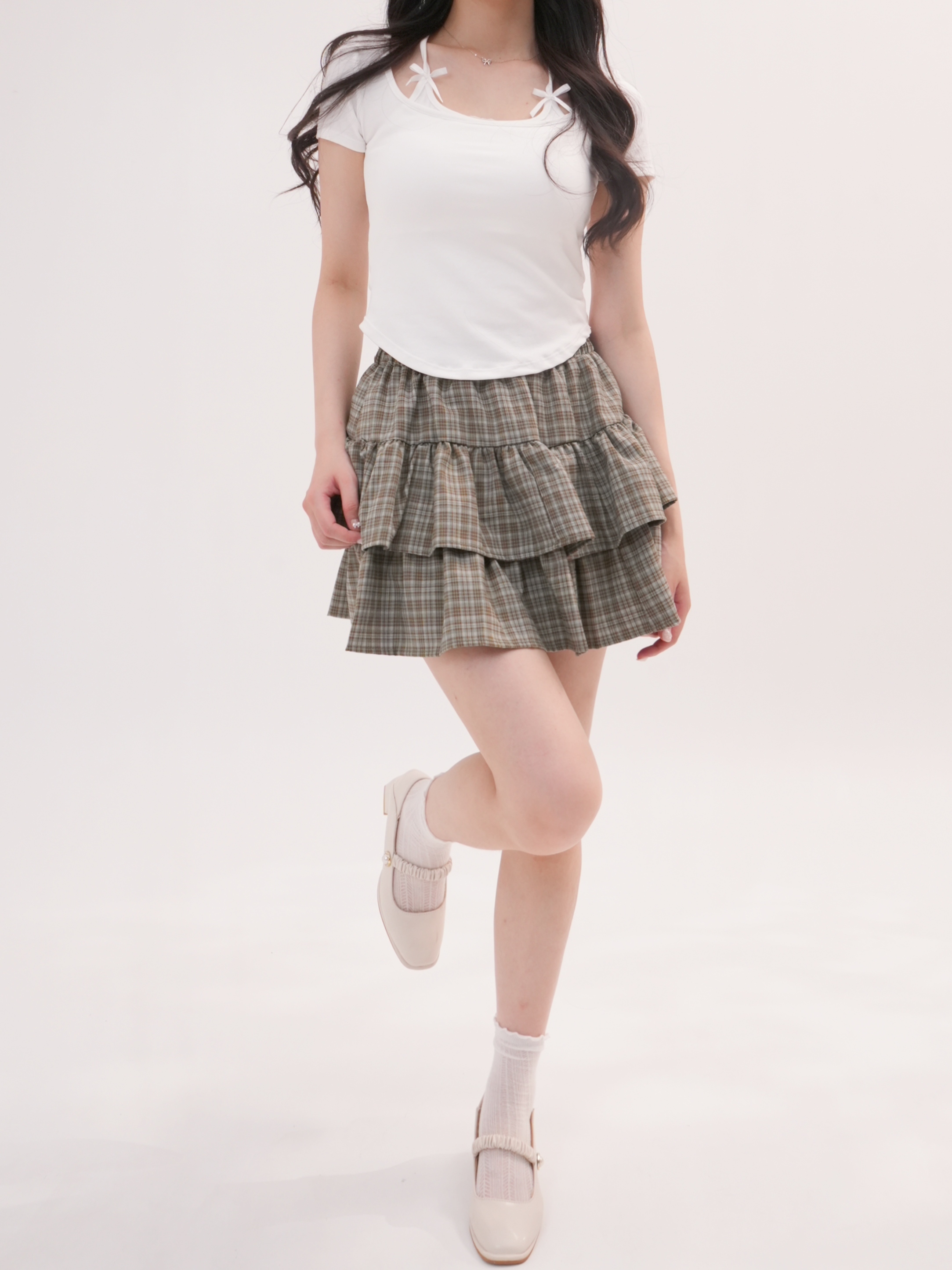 法朵Fado shop｜格紋蛋糕層褲裙 4753002