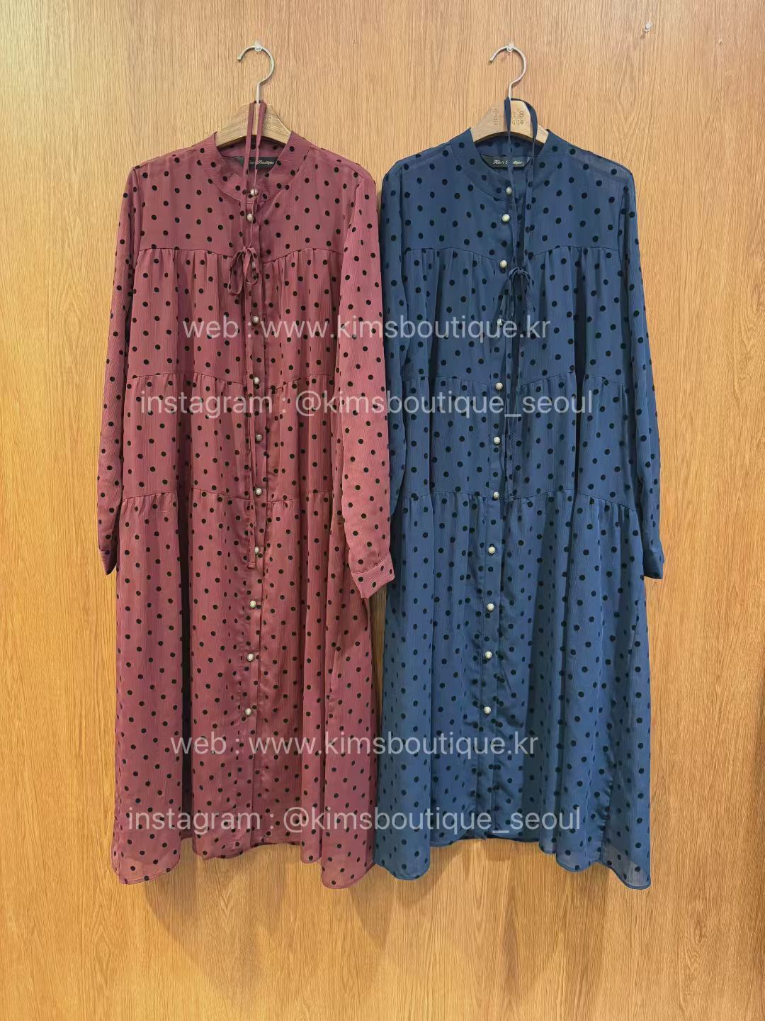 KM5006 可拆腰帶波點直排扣連身裙