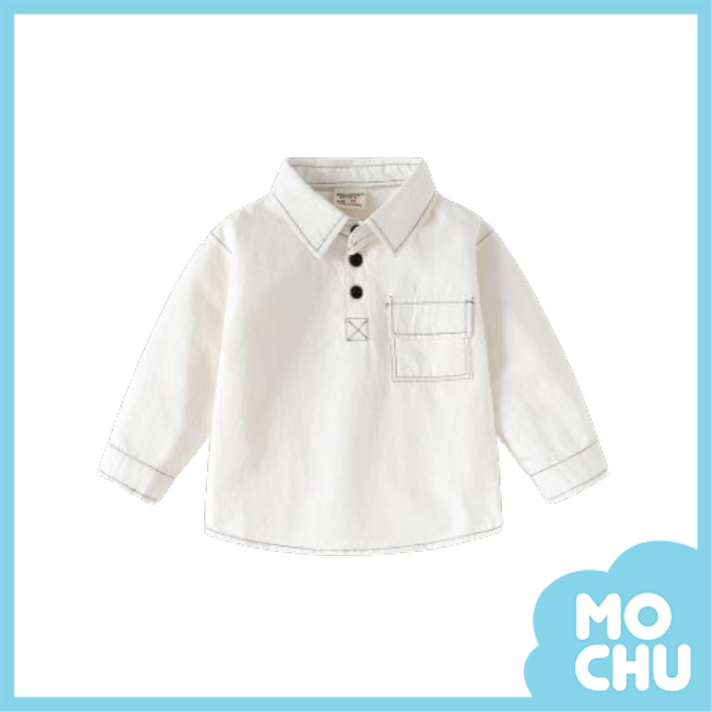 原色車線襯衫領長袖上衣(二色)