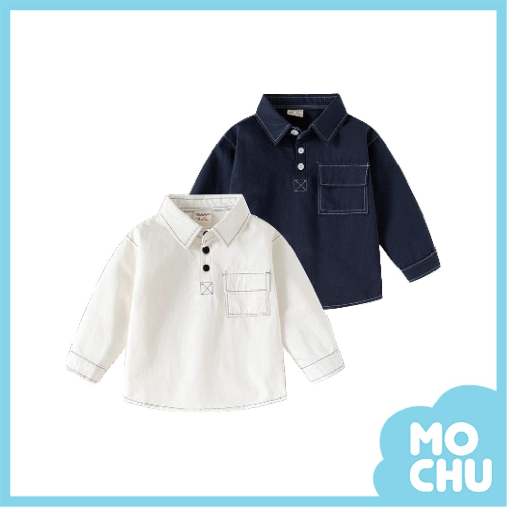 原色車線襯衫領長袖上衣(二色)