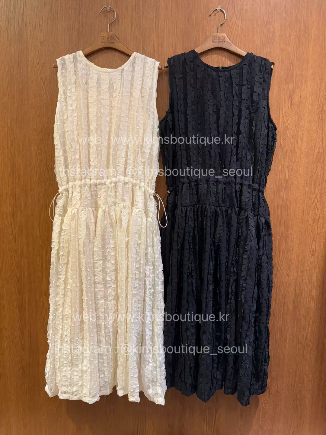 KM5013 皺皺粒粒束腰繩背心連身裙 (附打底裙)