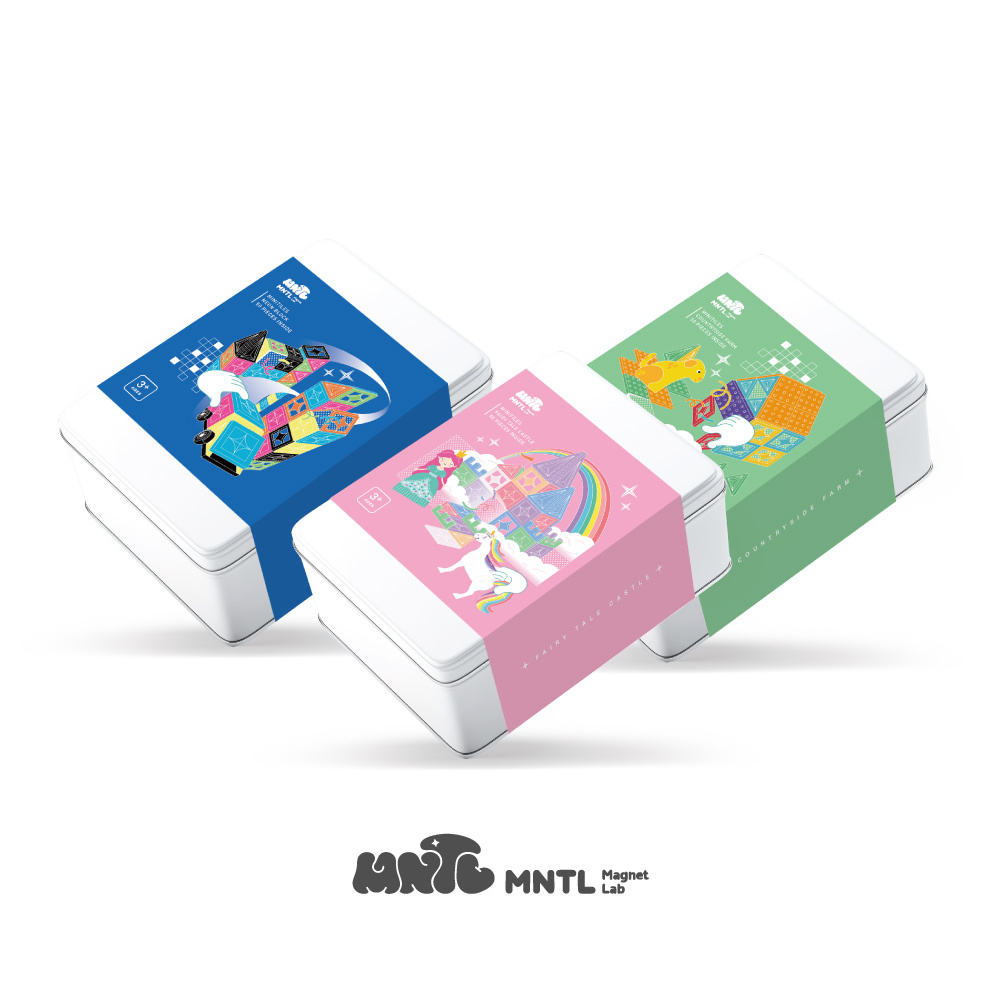 MNTL 旅行冒險三件組 隨身帶著走 磁力片鐵盒組  童話城堡50pcs 田園牧場50pcs 霓虹街區50pcs