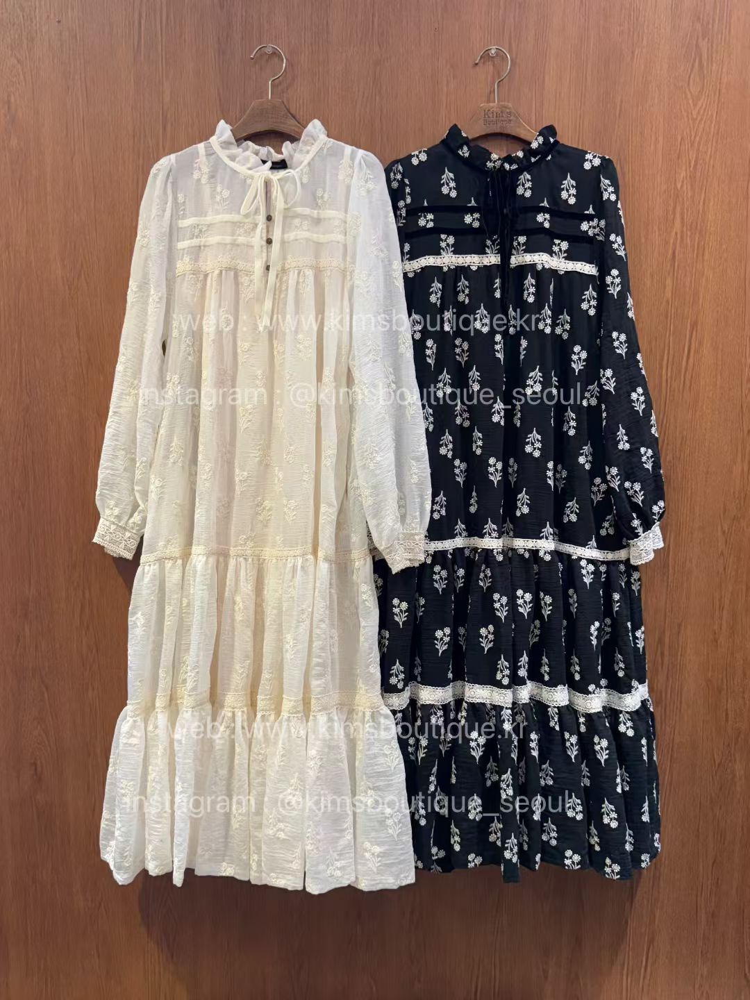 KM5015 鉤花木耳領蛋糕連身裙 (附打底裙)