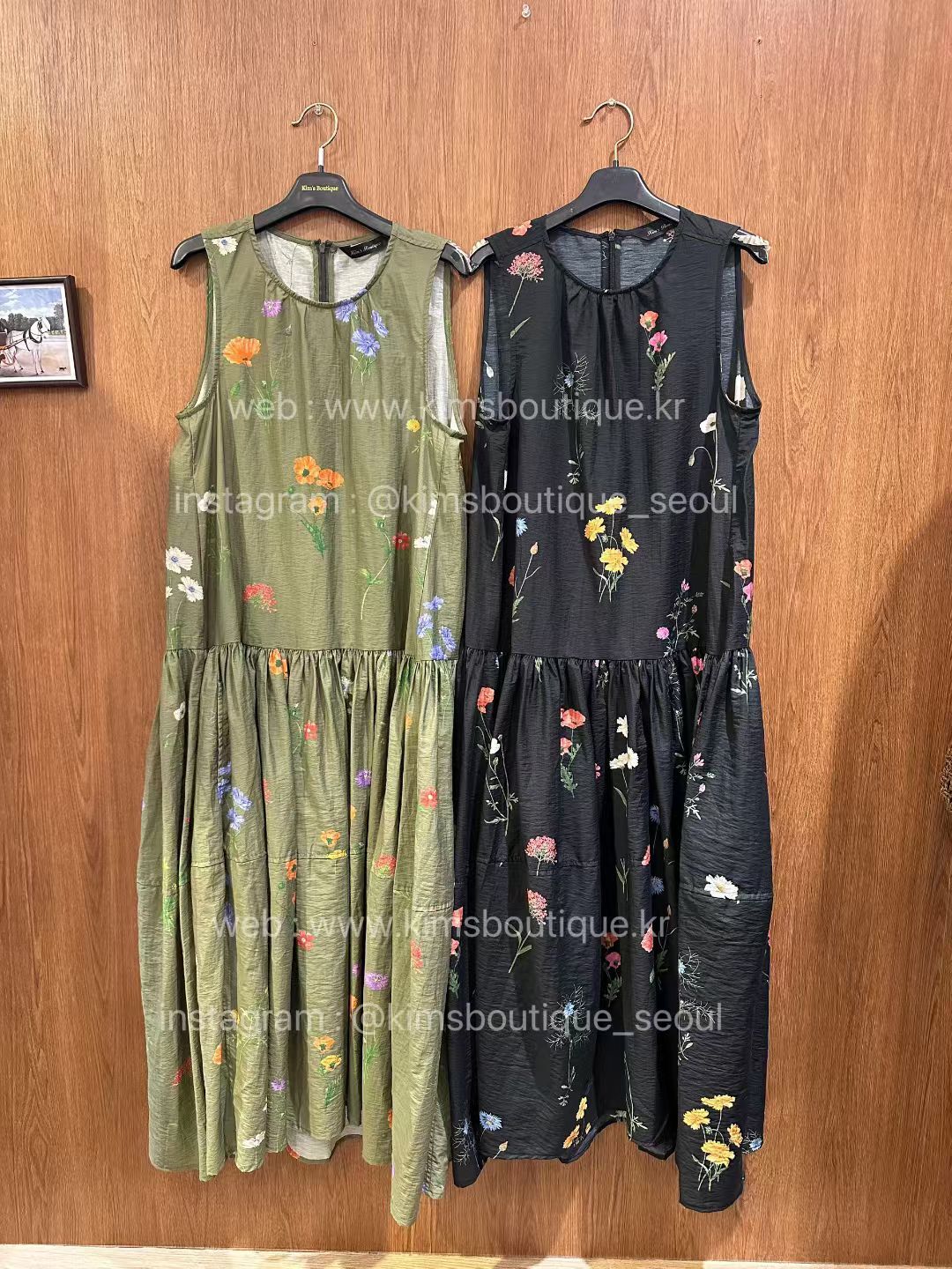 KM5016 捲捲邊碎花壓褶無袖連身裙