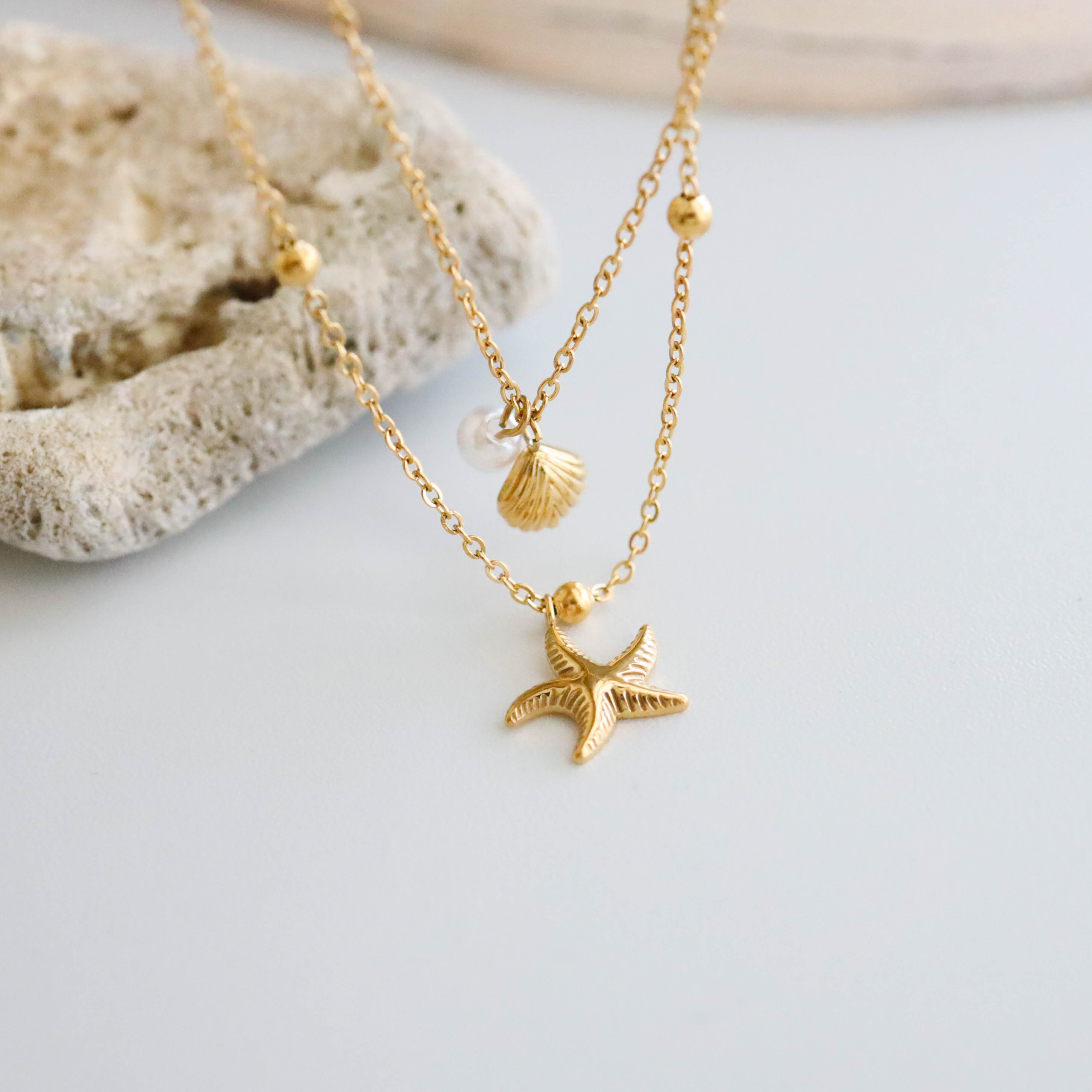 不怕水貝殼海星雙線項鍊