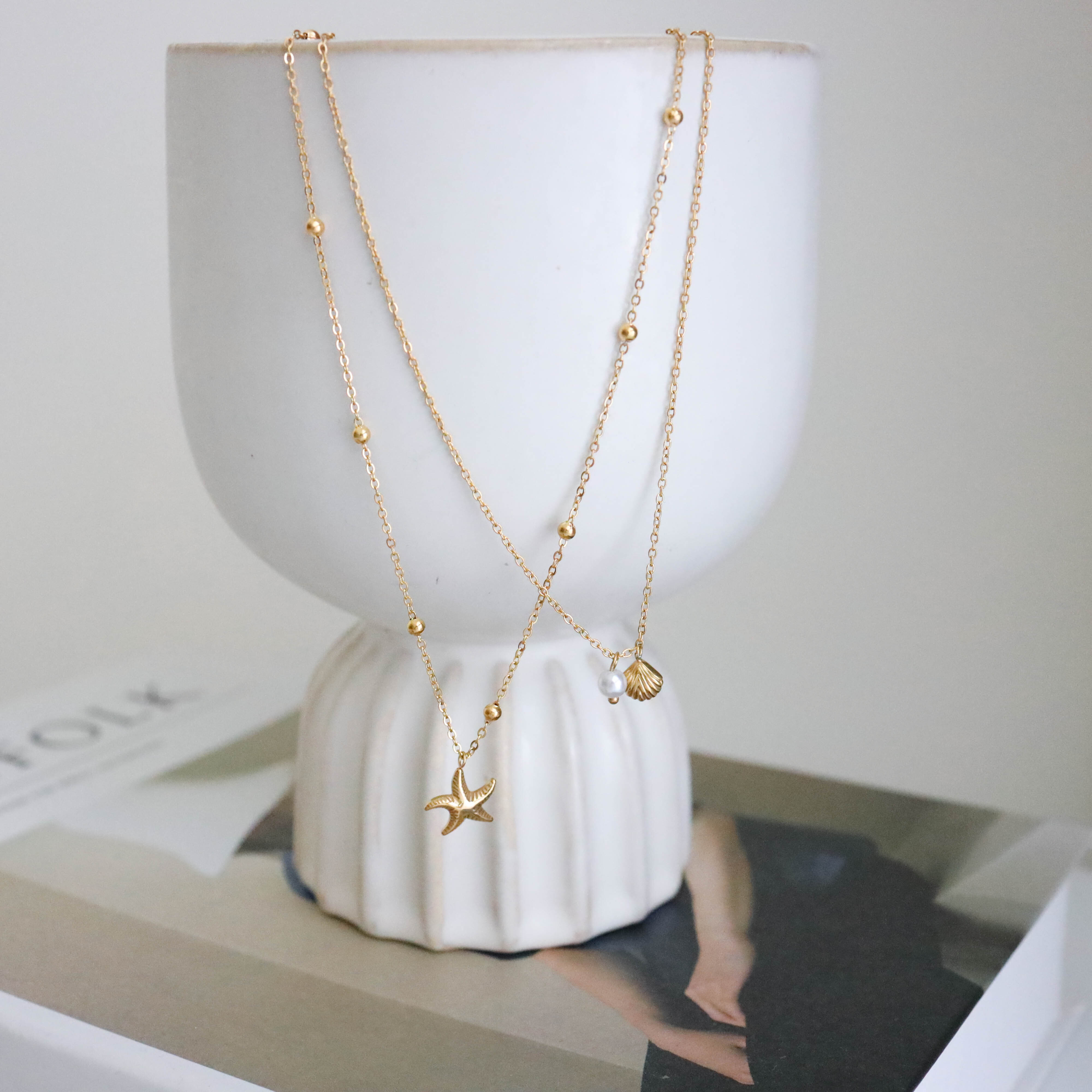 不怕水貝殼海星雙線項鍊