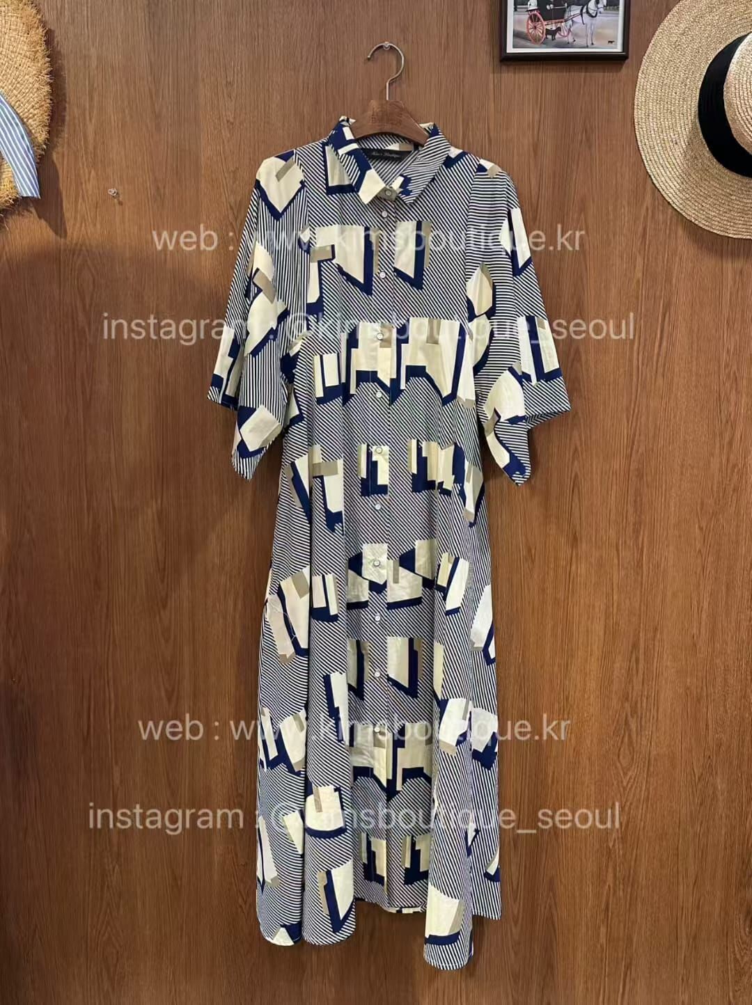 KM5018 不規則圖案Polo領連身裙