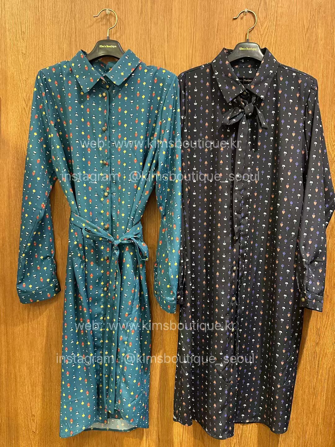 KM5019 可拆腰帶Polo領排扣連身裙