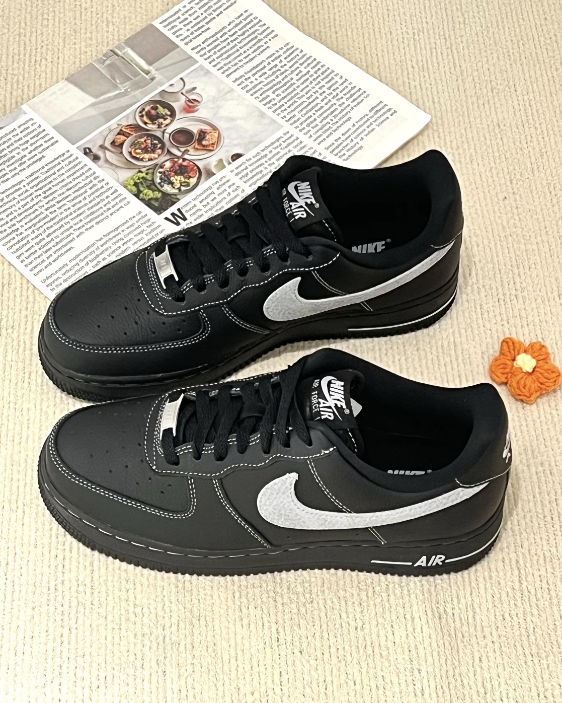Nike Air Force 1 Low '07 LV8 Black Grey 黑魂 刺繡 白縫線 低筒休閒鞋