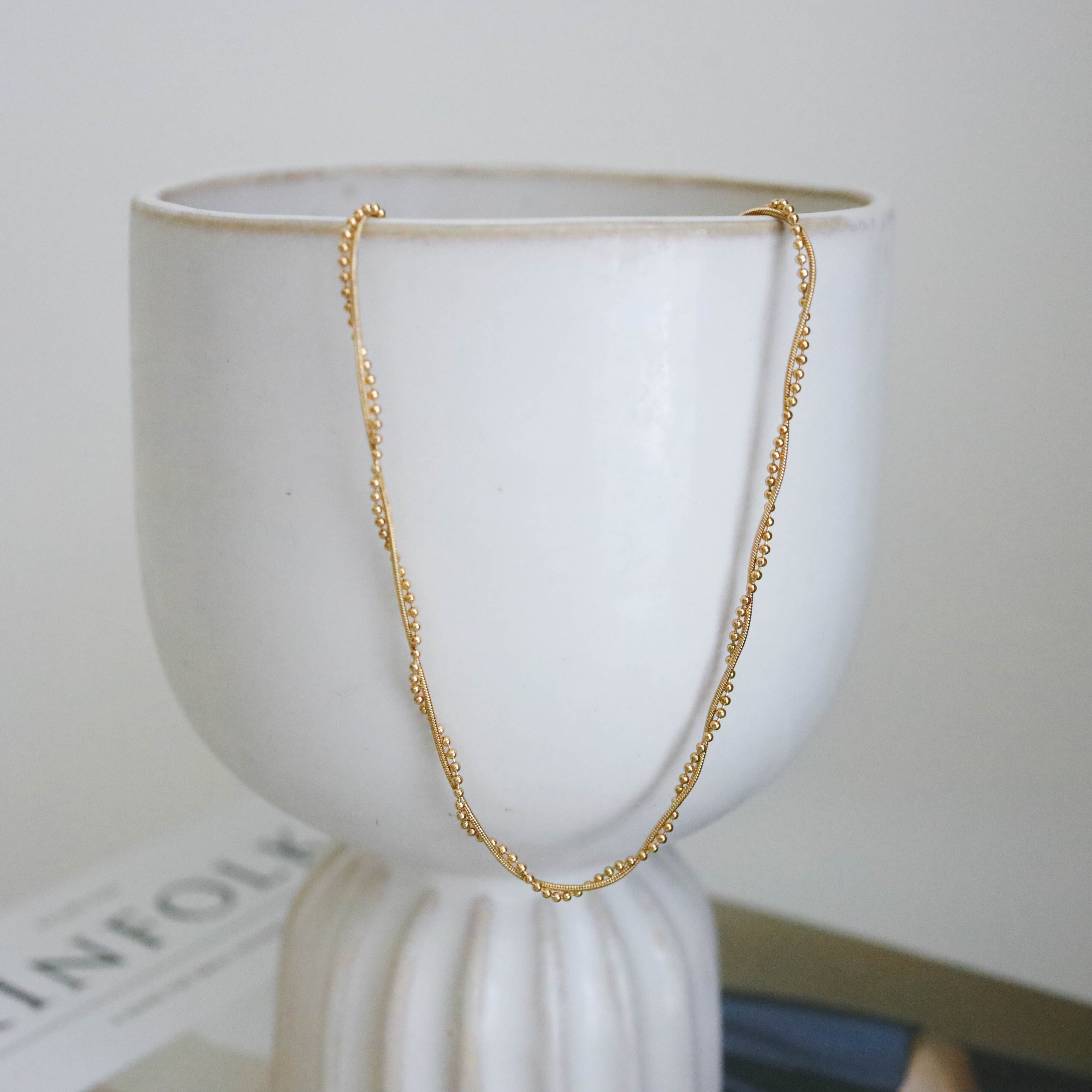 不怕水金色雙線串珠纏繞項鍊