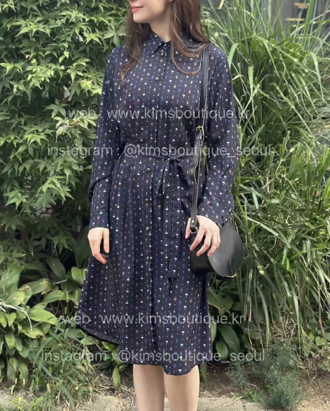 KM5019 可拆腰帶Polo領排扣連身裙