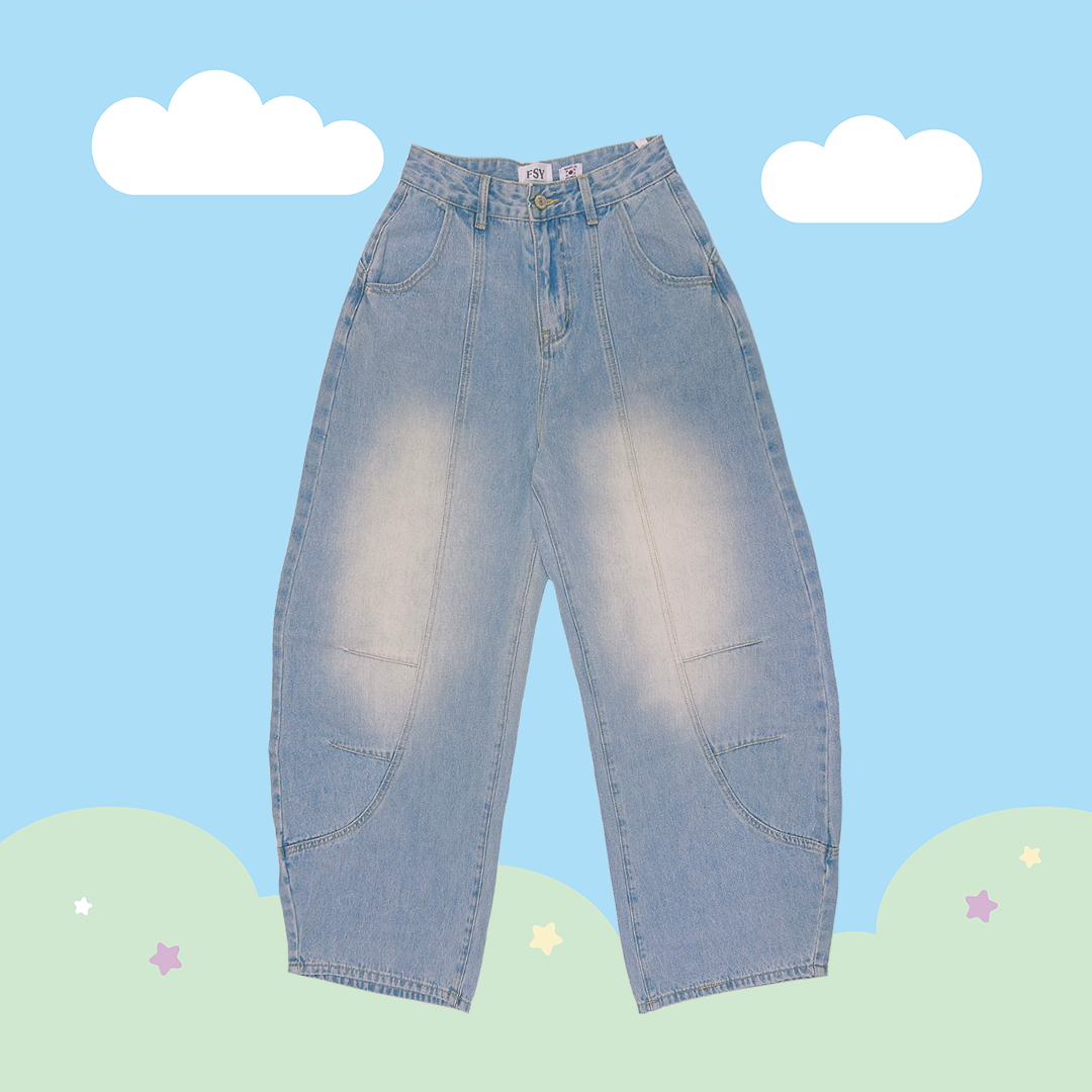 こ♡こ 車線刷白彎刀牛仔褲