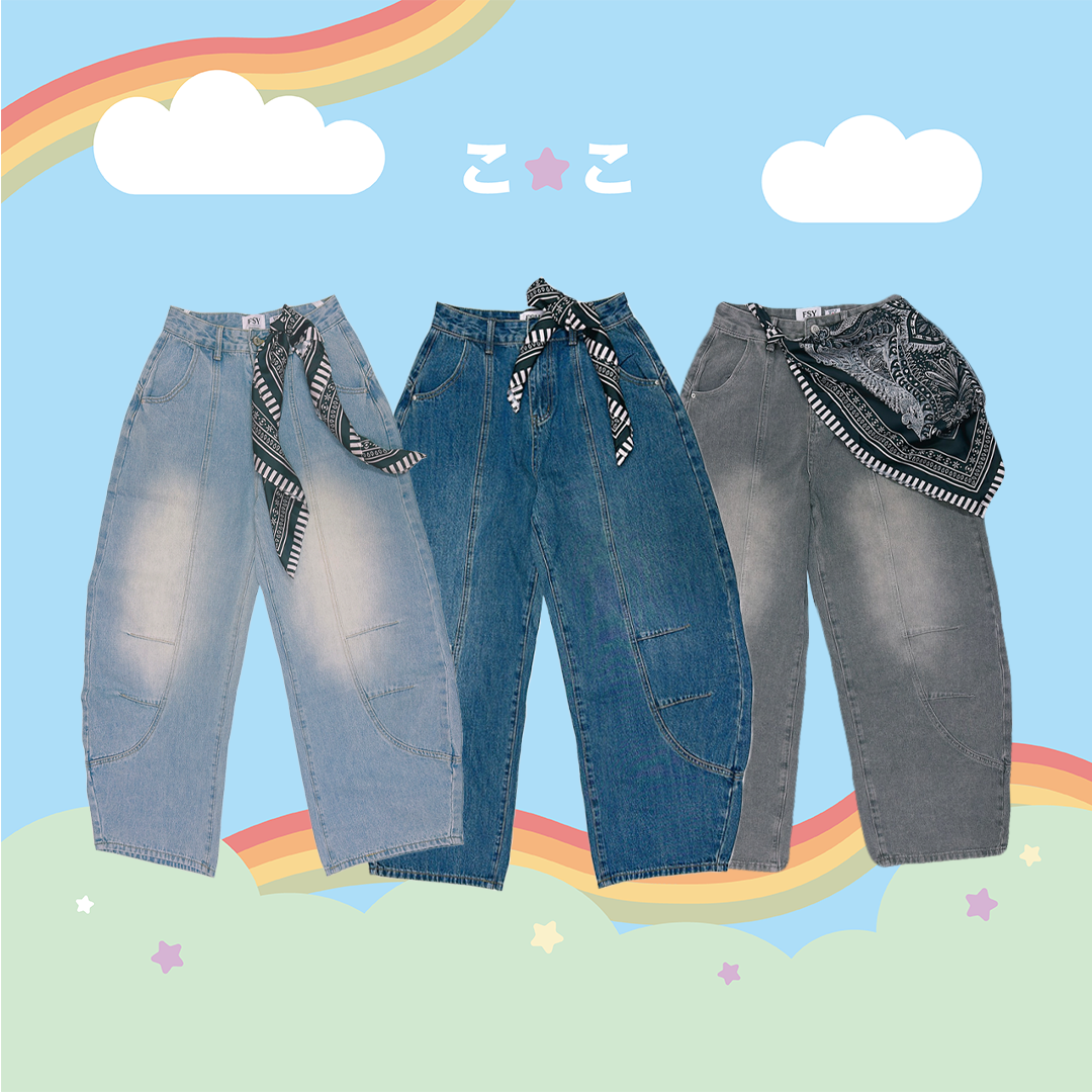 こ♡こ 車線刷白彎刀牛仔褲