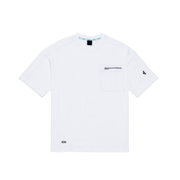 NCAA 短T 白 微落肩 拼接 口袋 短袖 中性 7525100600