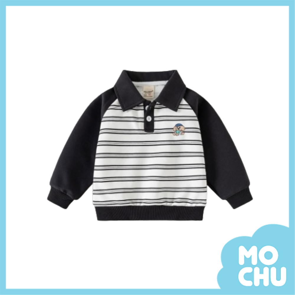 小狗條紋polo長袖上衣(二色)