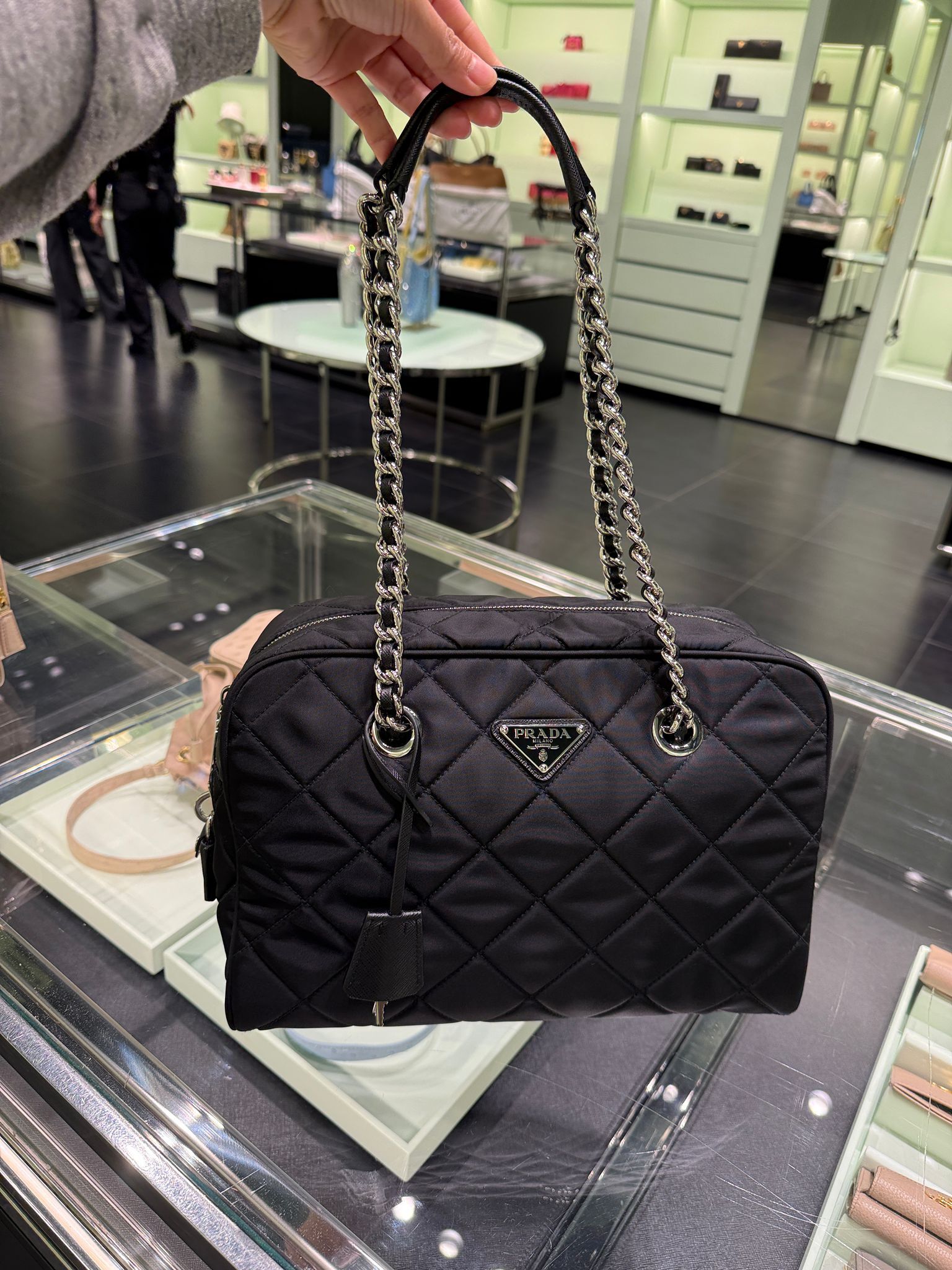 Prada quilted tessuto nylon shoulder bag Black 1BB903