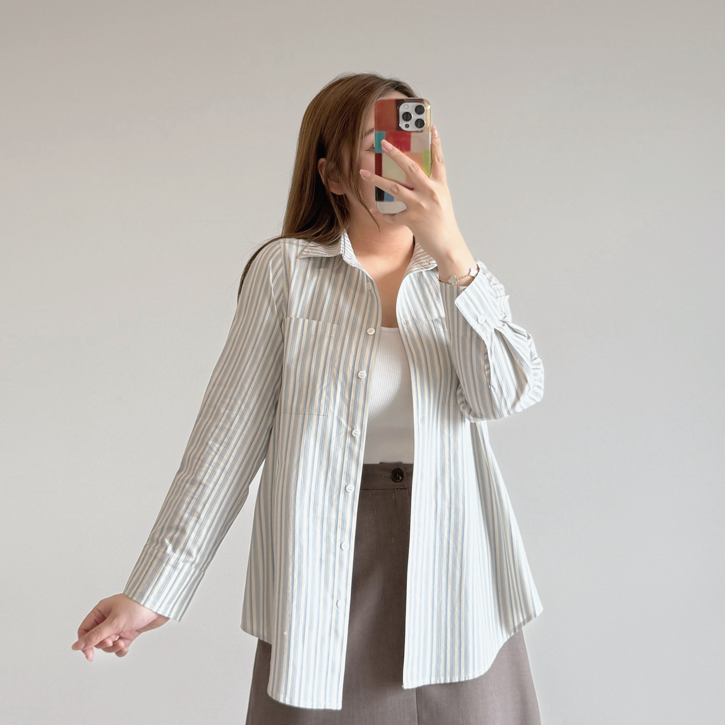 現貨  7267 灰調復古配色 直間襯衫