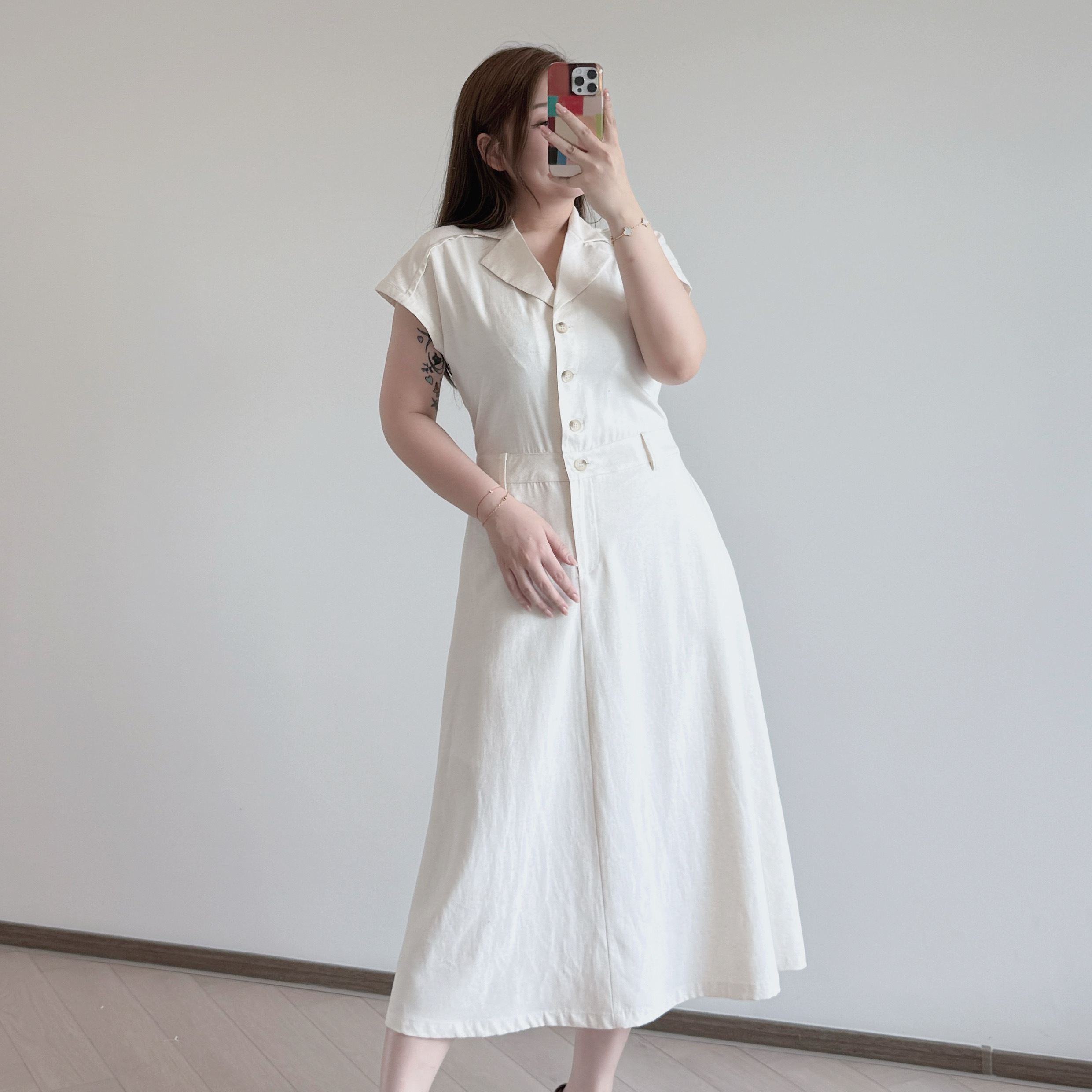 現貨 7266 法式亞麻連身長裙