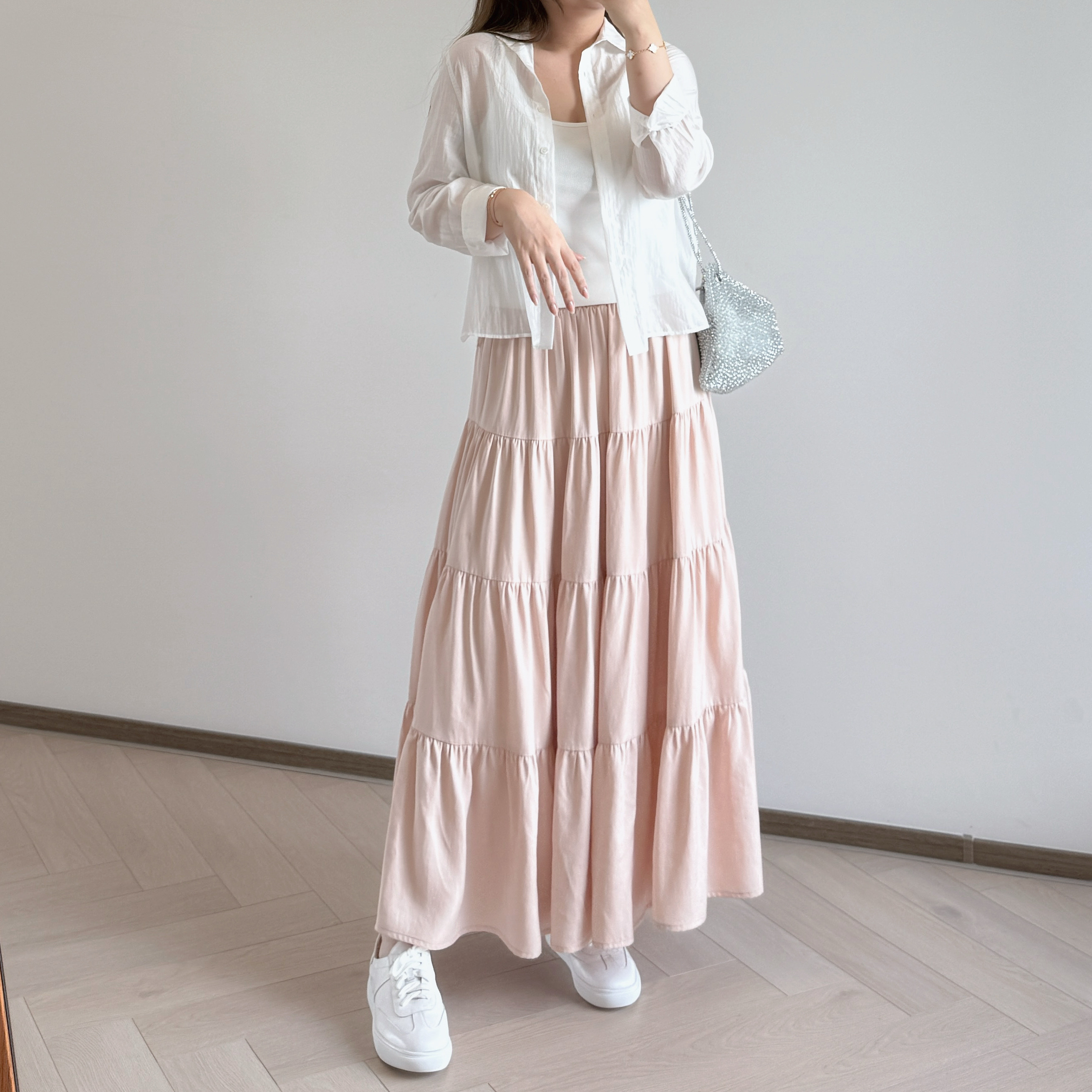 現貨  7265 裸粉色天絲垂感長裙