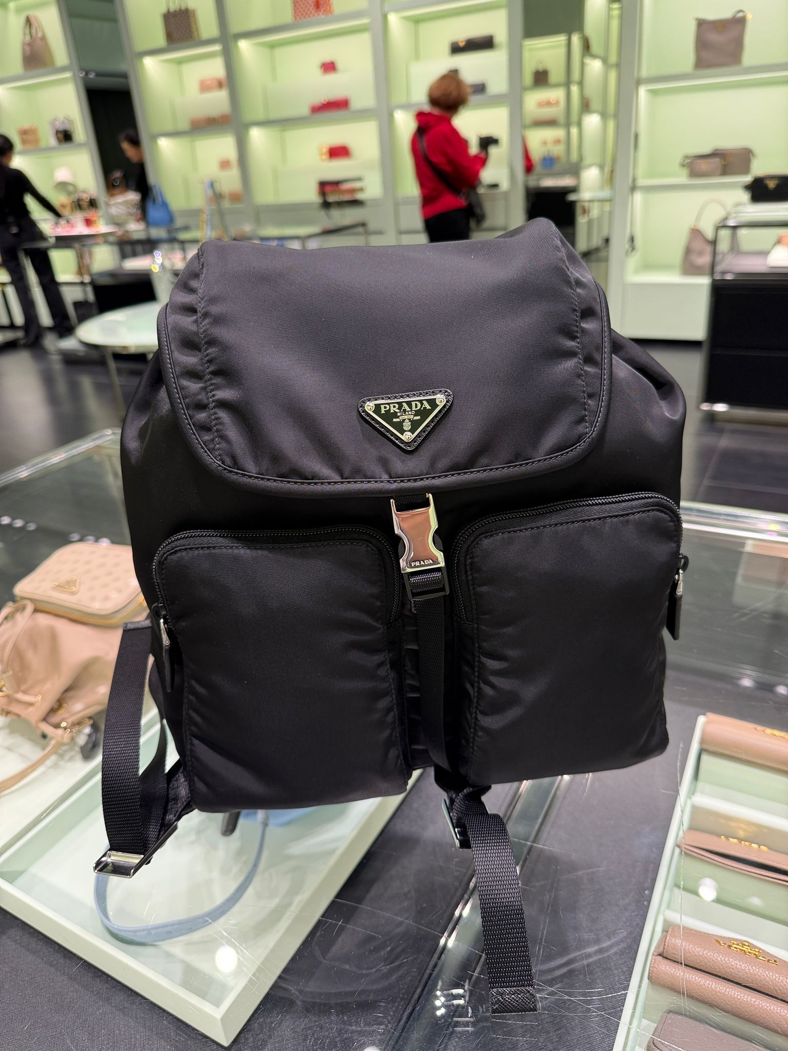 Prada Re-Nylon Triangle Logo Pocono Backpack Black 1BZ005