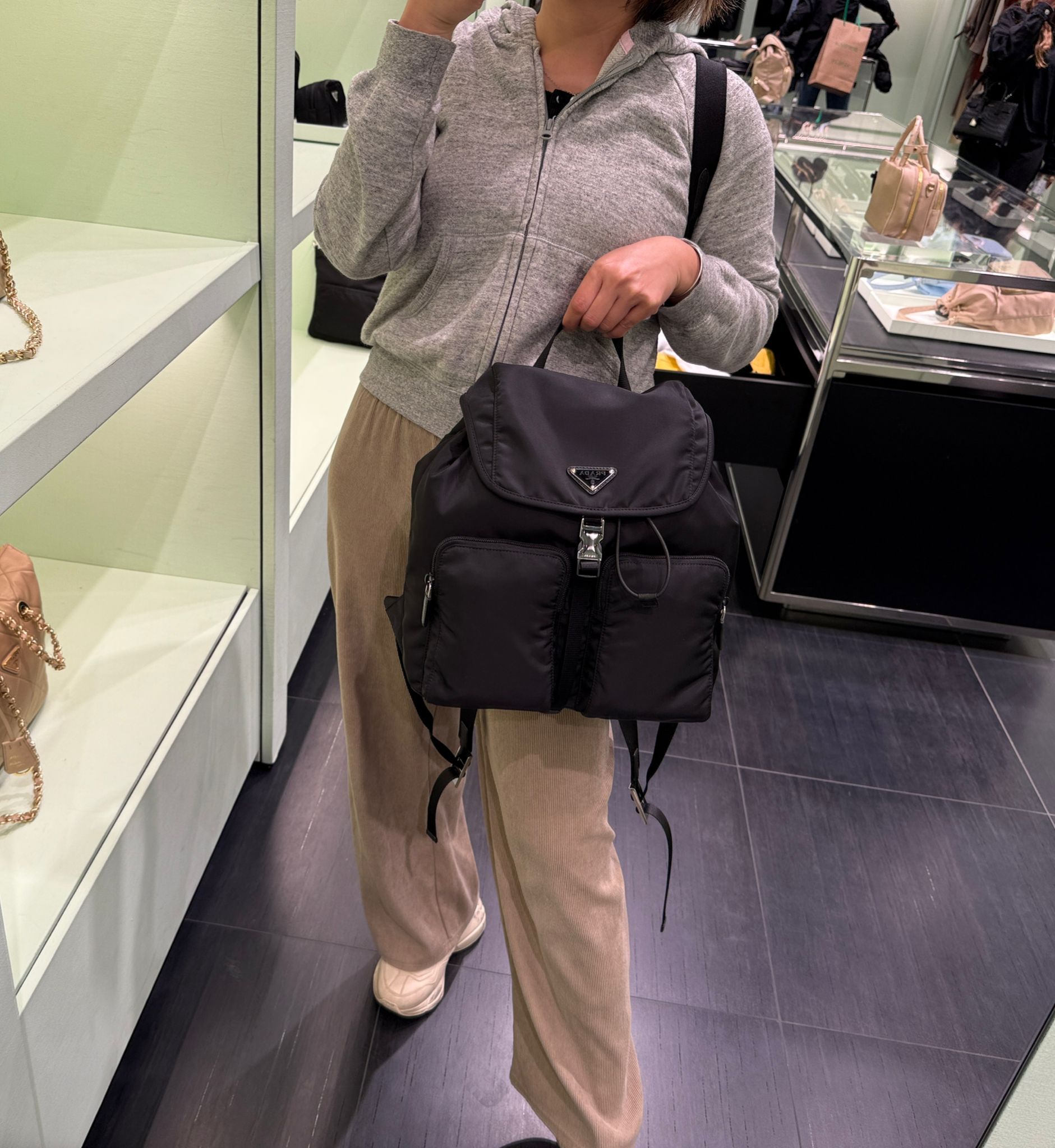 Prada Re-Nylon Triangle Logo Pocono Backpack Black 1BZ005