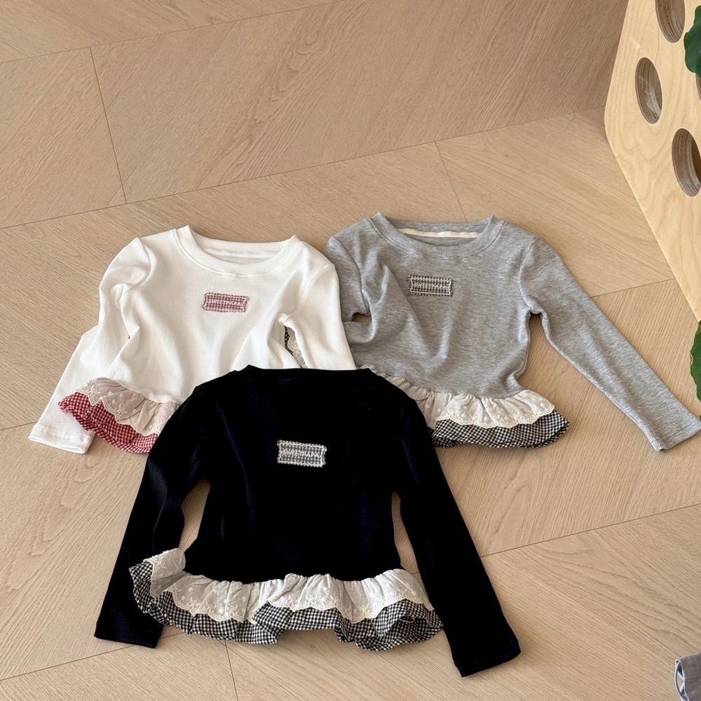 拼接蕾絲格紋上衣