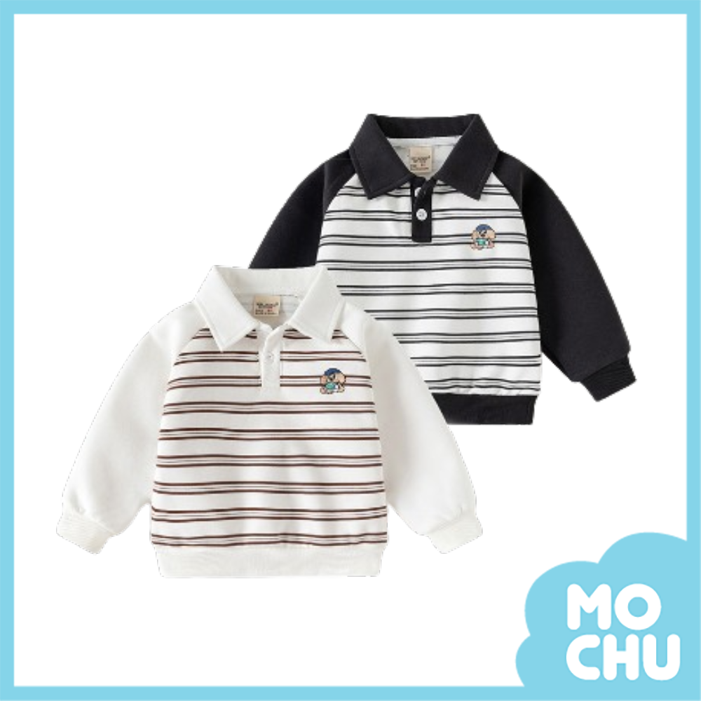 小狗條紋polo長袖上衣(二色)