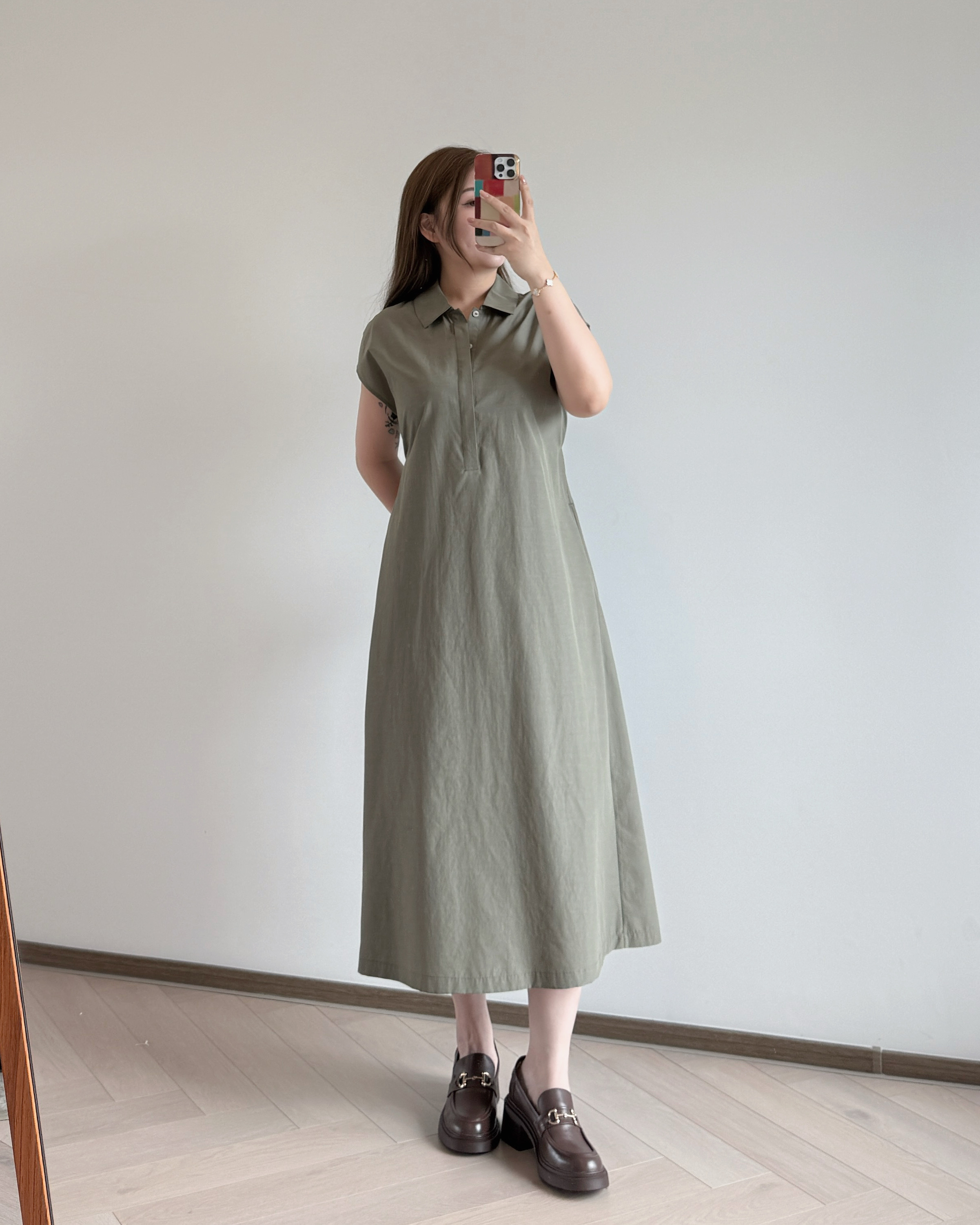 現貨 7263 軍綠2-way襯衫裙