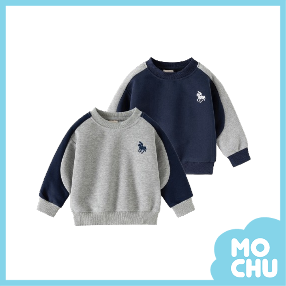 賽馬刺繡拼色長袖上衣(二色)