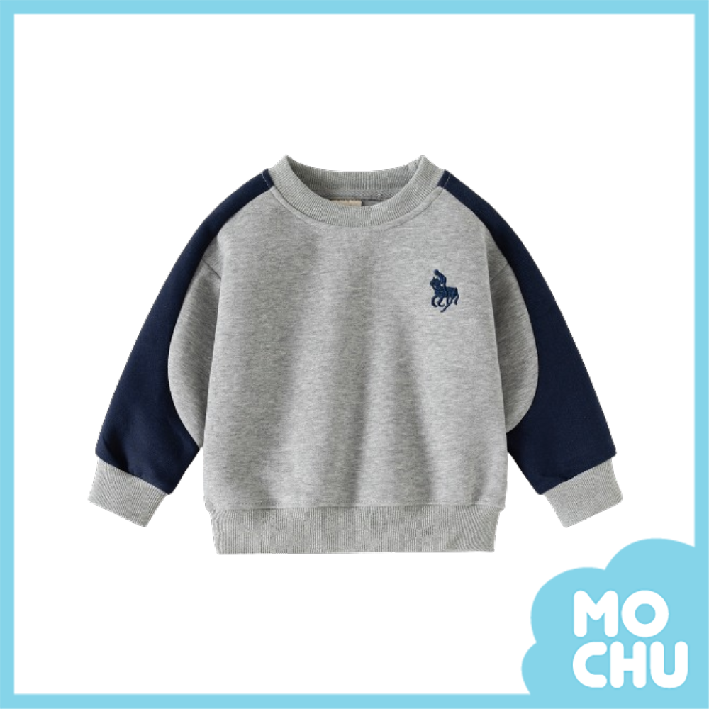 賽馬刺繡拼色長袖上衣(二色)