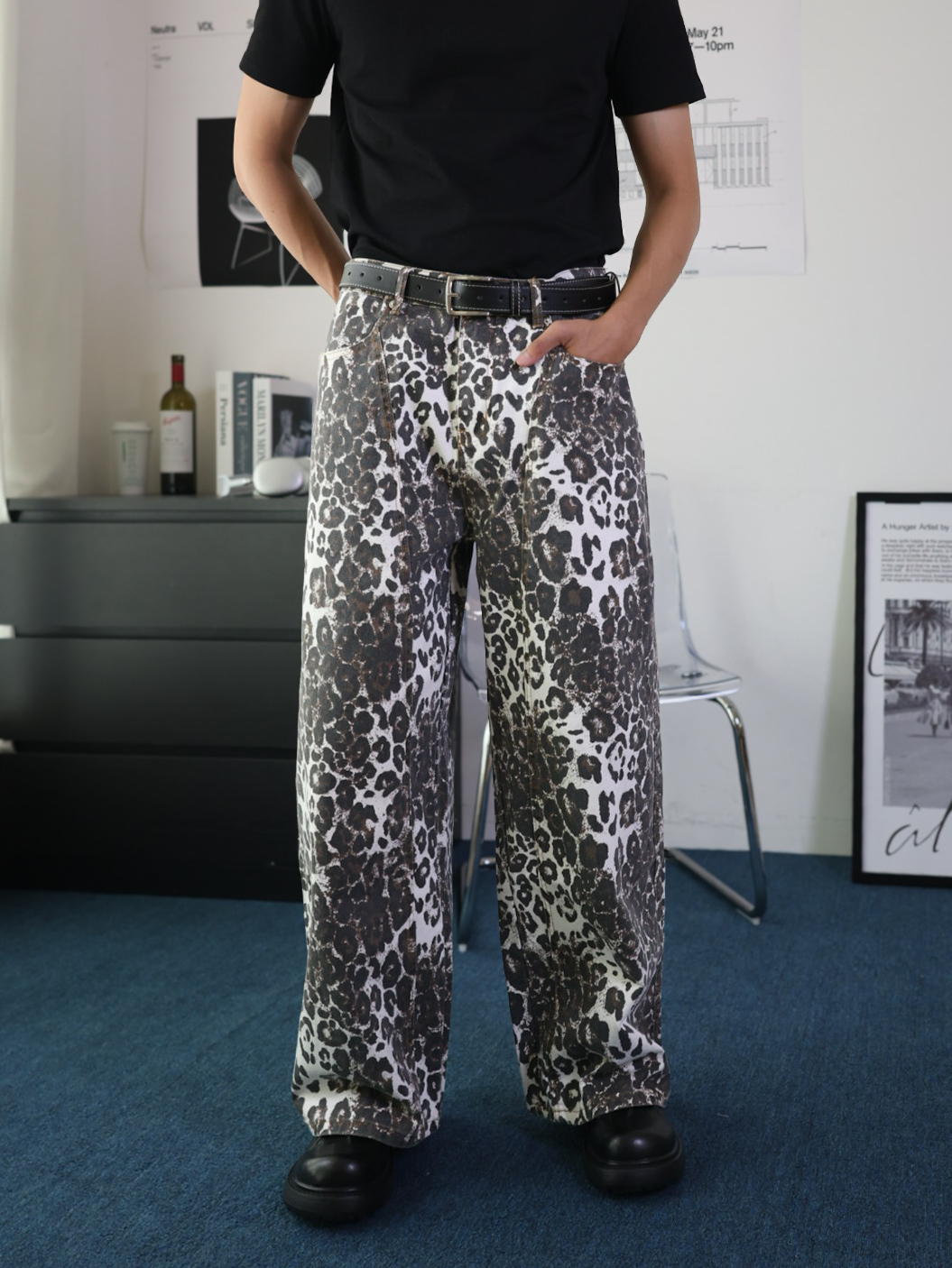 （現貨）P022 街頭 做舊 立體弧形拼接 漸層 豹紋 長褲