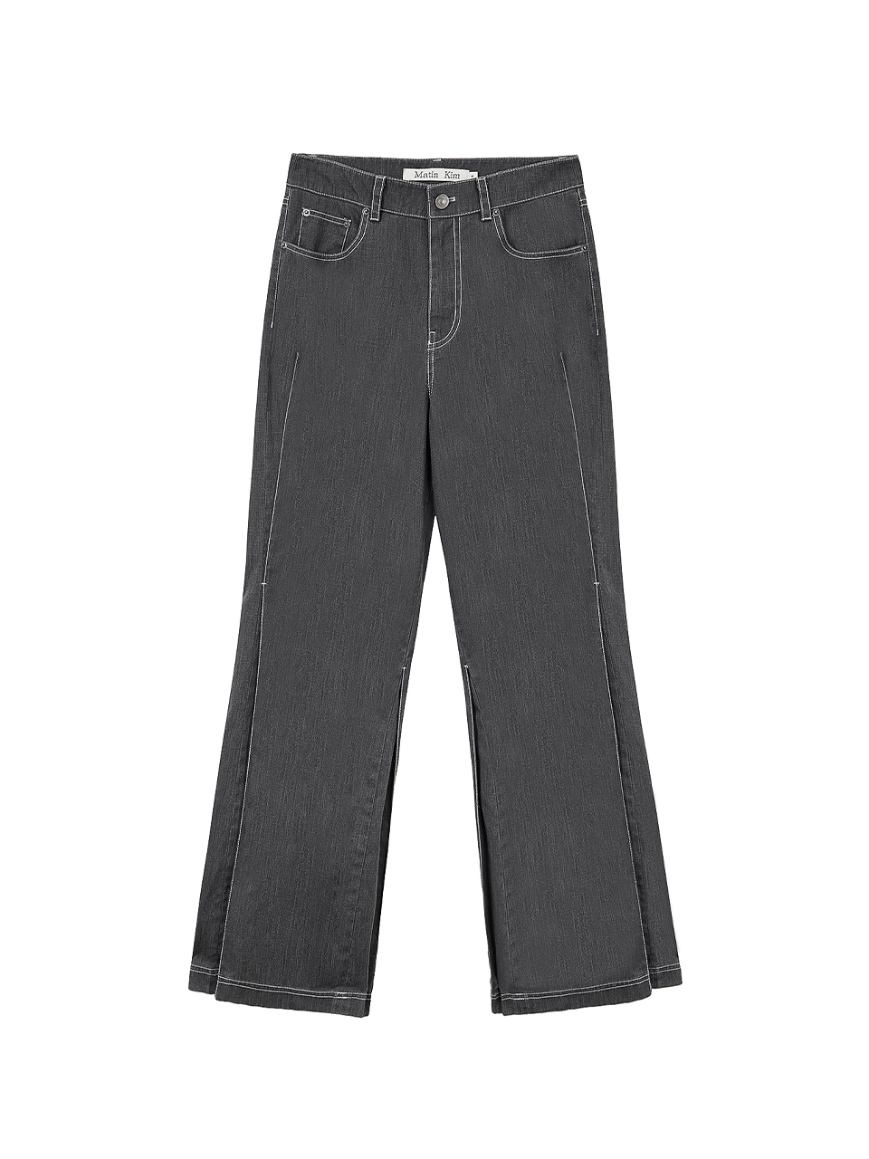 側壓褶細節牛仔褲 炭灰