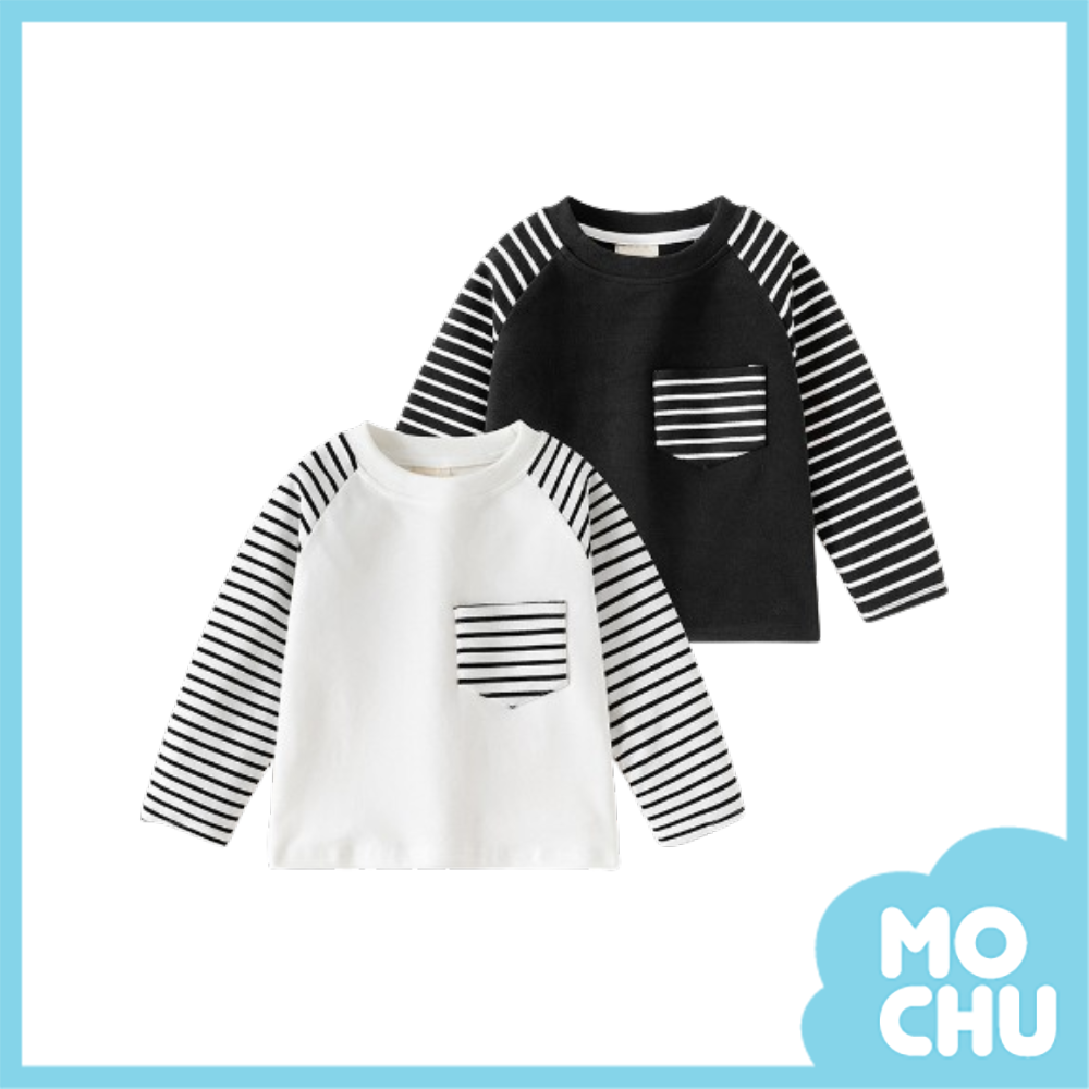 條紋袖拼接長袖上衣(二色)