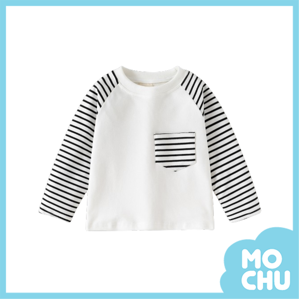 條紋袖拼接長袖上衣(二色)